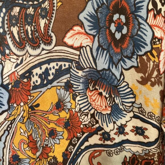 Chico's Multicolor Brown Orange Blue Floral Paisley  Blouse Knit Top Size Small - Picture 5 of 7